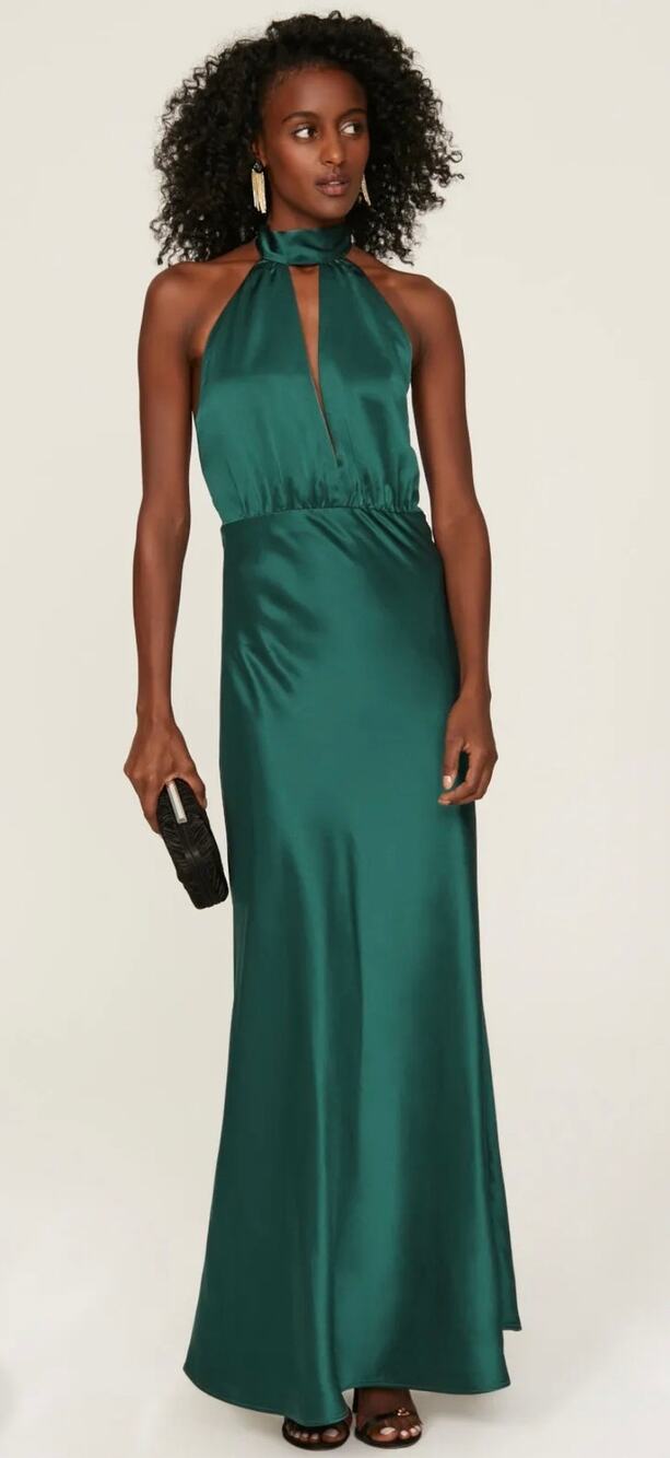 Something Navy Emerald Green Satin Halter Cutout Gown XL